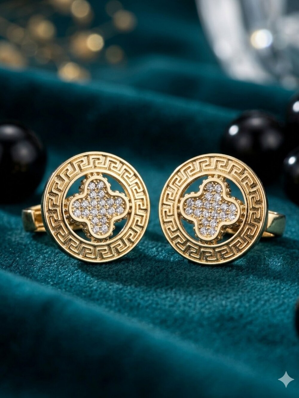 Gold Pavé Clover Disc Hoop Earrings